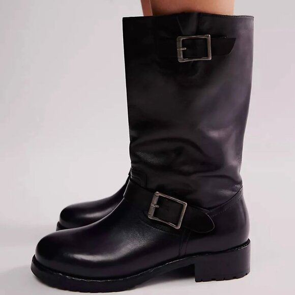 Free People Ride Or Die Leather Engineer Boots in Black - Picture 4 of 8